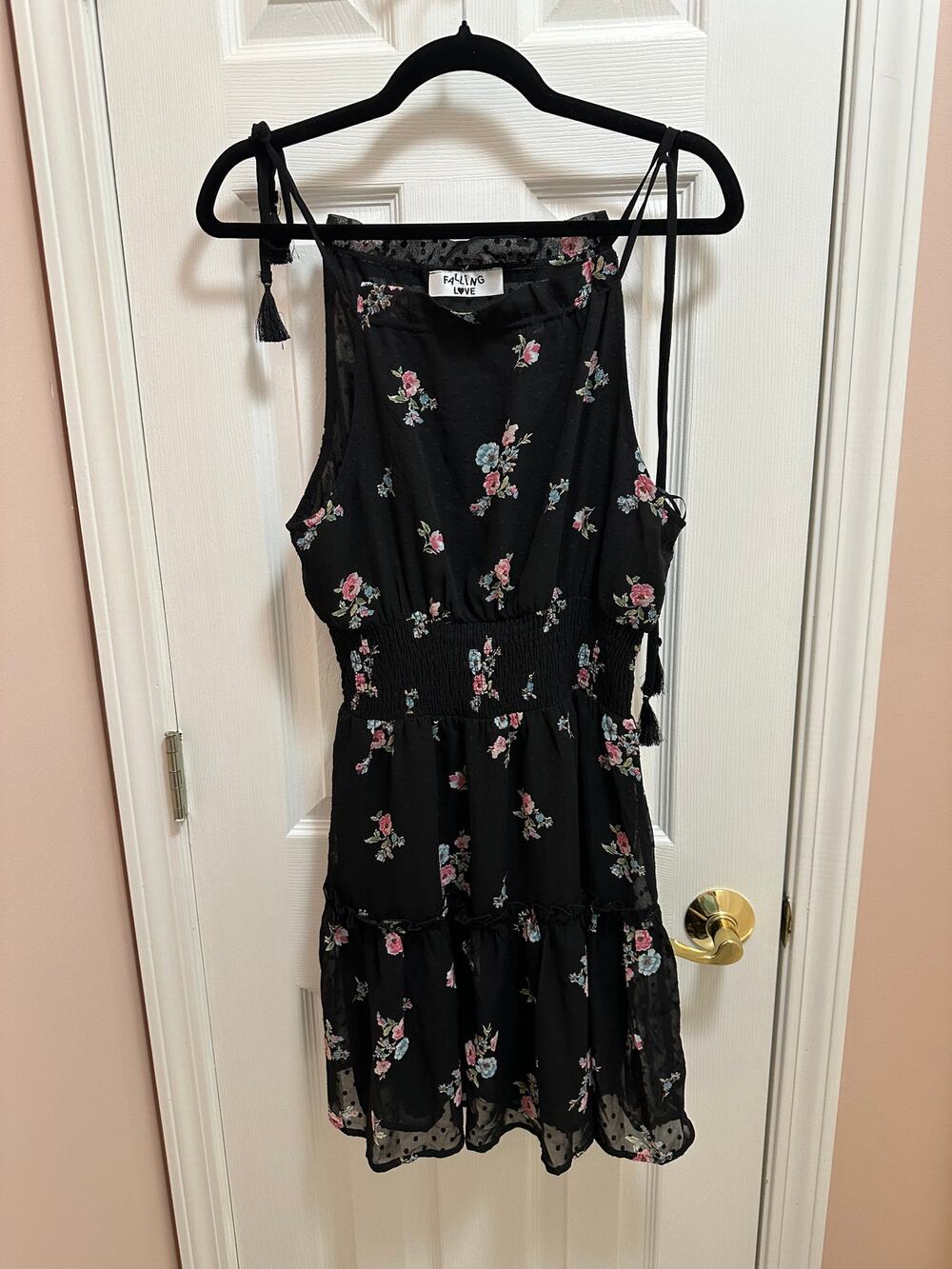 Falling Love Sundress Size M/L in Black Floral